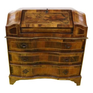 Wooden Writing Desk with Inlays and Three Curved Drawers For Sale