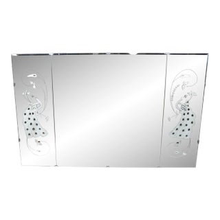 Vintage Mid Century Art Deco Hollywood Regency Three Panel Peacock Mirror For Sale