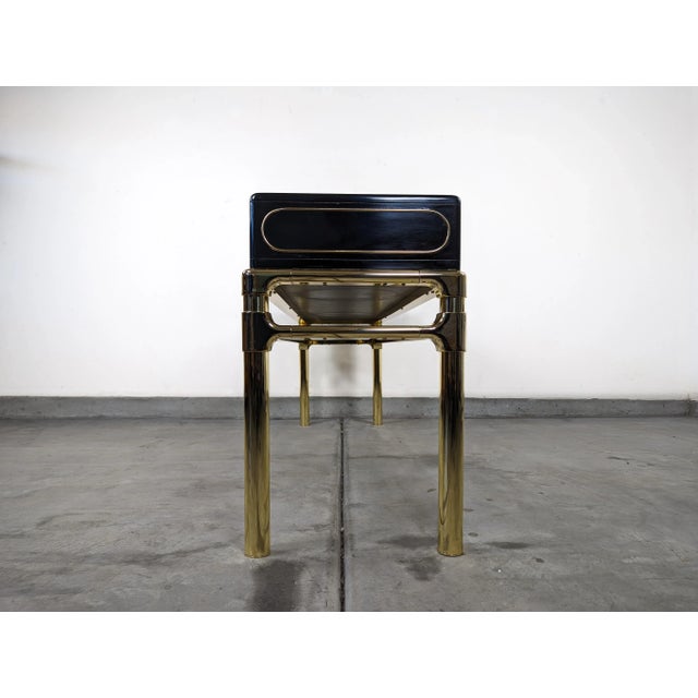 1970s Brass and Black Lacquer Console Table With Drawers by Mastercraft For Sale In San Diego - Image 6 of 12