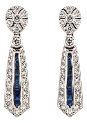 Mid 20th Century Pair of 18k Diamond & Sapphire Earrings