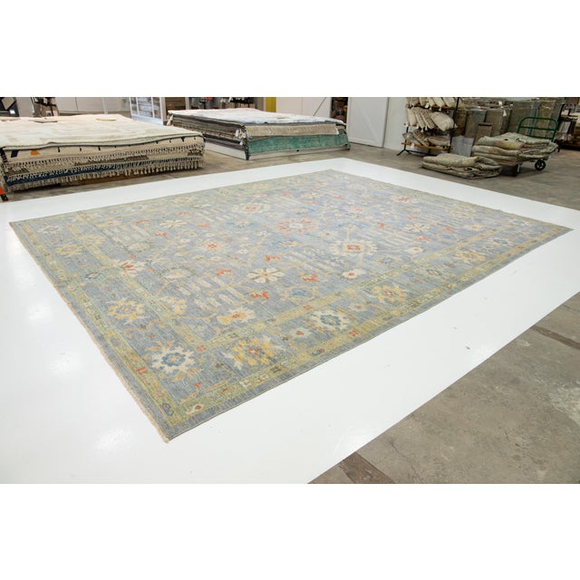 Modern Apadana's Modern Sultanabad Floral Wool Rug Handmade in Gray and Blue For Sale - Image 3 of 10