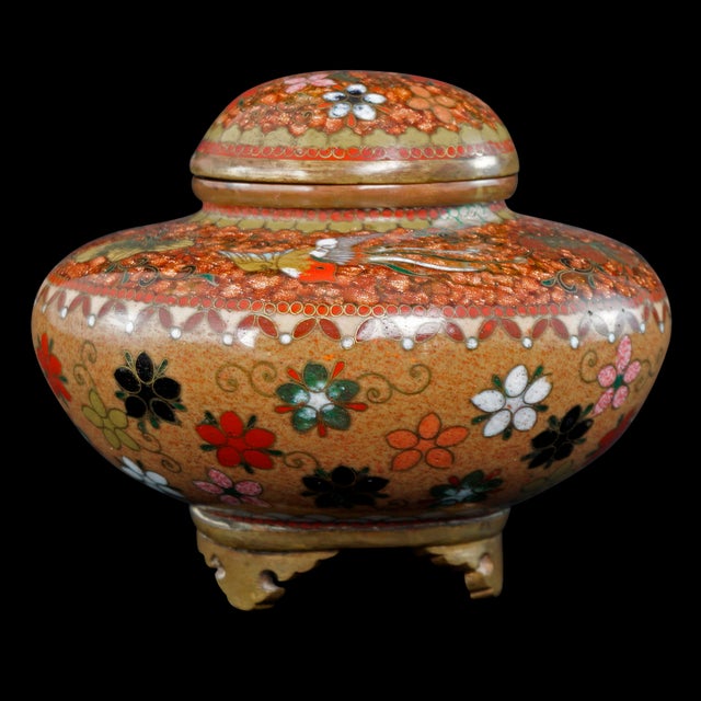 Japanese Small Japanese Cloisonne Censer Phoenix Motif Meiji Period For Sale - Image 3 of 12