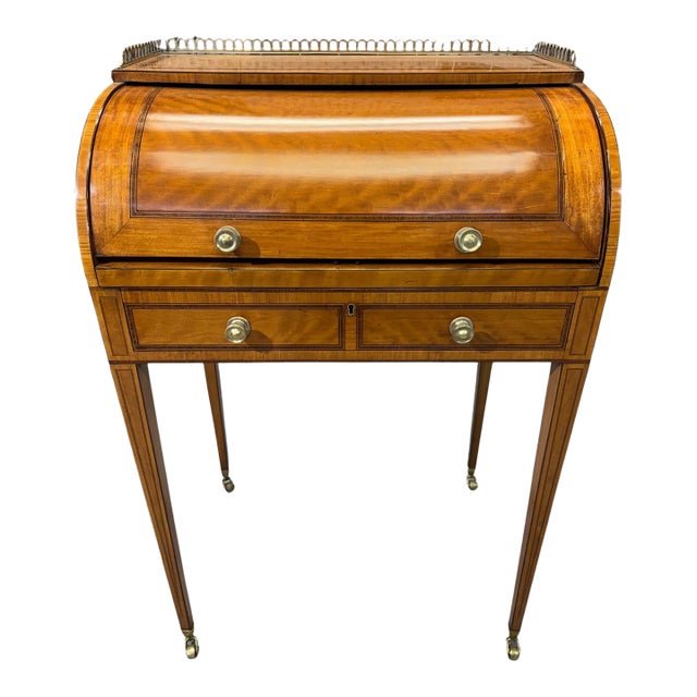 Late 19th Century English Satinwood Roll Top Desk, Circa 1890 For Sale