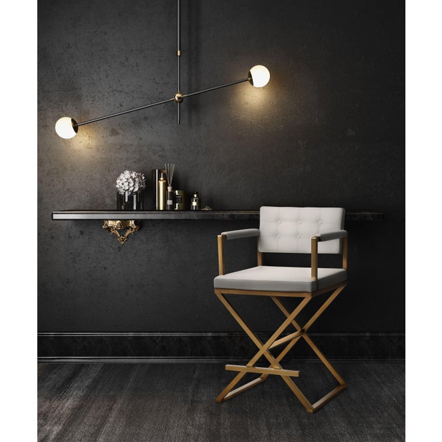 Director White Vegan Leather & Gold Steel Counter Stool For Sale - Image 9 of 10