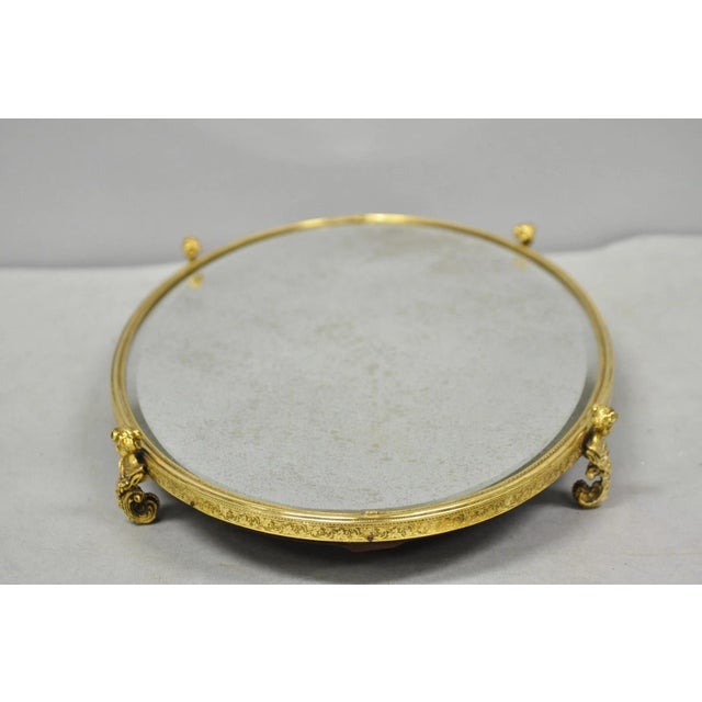 Vintage Hollywood Regency Gold Maiden Bust Oval Beveled Glass Mirror Vanity Tray For Sale - Image 9 of 13