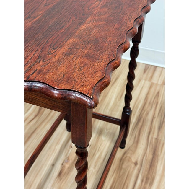 Antique Pie Crust Top English Oak Barley Twist Side Table For Sale - Image 9 of 10