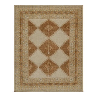 Rug & Kilim’s Distressed Tribal Style Rug in Beige, Brown and Gold Patterns For Sale
