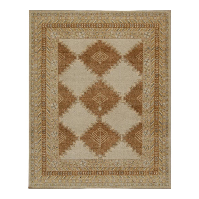 Rug & Kilim’s Distressed Tribal Style Rug in Beige, Brown and Gold Patterns For Sale