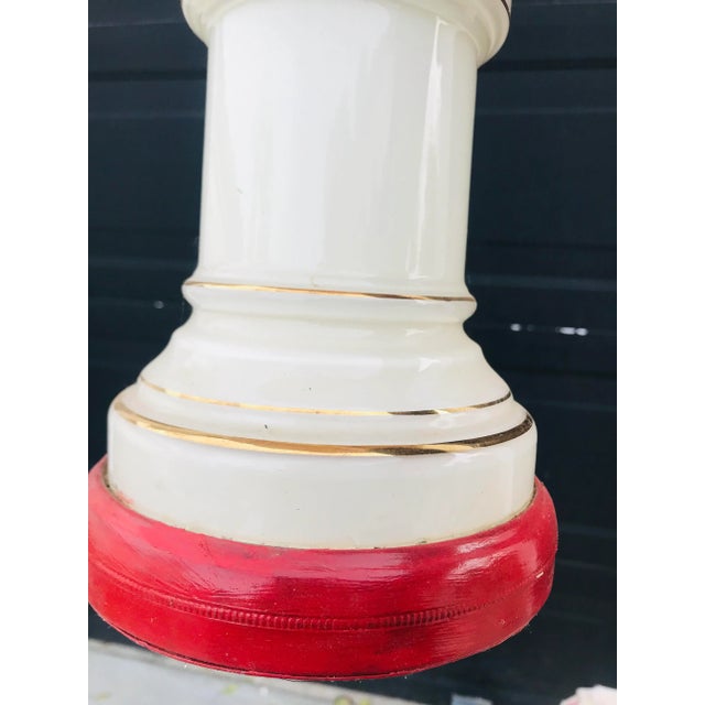 Metal A Pair of Cottage-Core Stiffel Attributed Brass and White Porcelain Table Lamps With Gingham Red Shades For Sale - Image 7 of 12