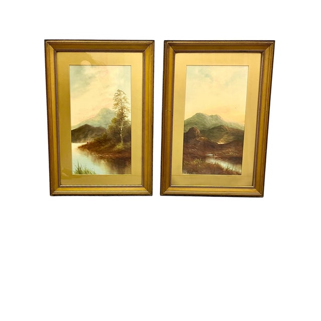 English Pair Vintage Gilt Wood Framed English Landacape Paintings For Sale - Image 3 of 17