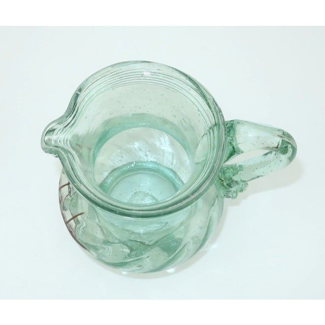 Glass Vintage Hand Blown Glass Bar Pitcher With Painted Ship & Nautical Motif For Sale - Image 7 of 10