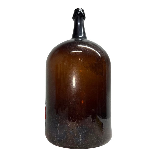 Large Rare Antique 1800's Hand Blown Amber Glass Demijohn Carboy Wine Bottle Jar For Sale