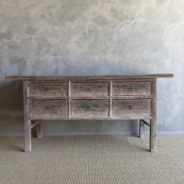 Modern Vintage Painted Elm Wood Console Table With Drawers For Sale - Image 3 of 11