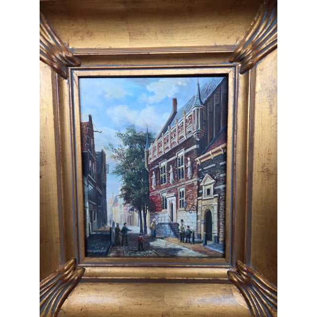 Realism Late 20th Century P. Larson Realism European Cityscape Oil Painting on Board For Sale - Image 3 of 10