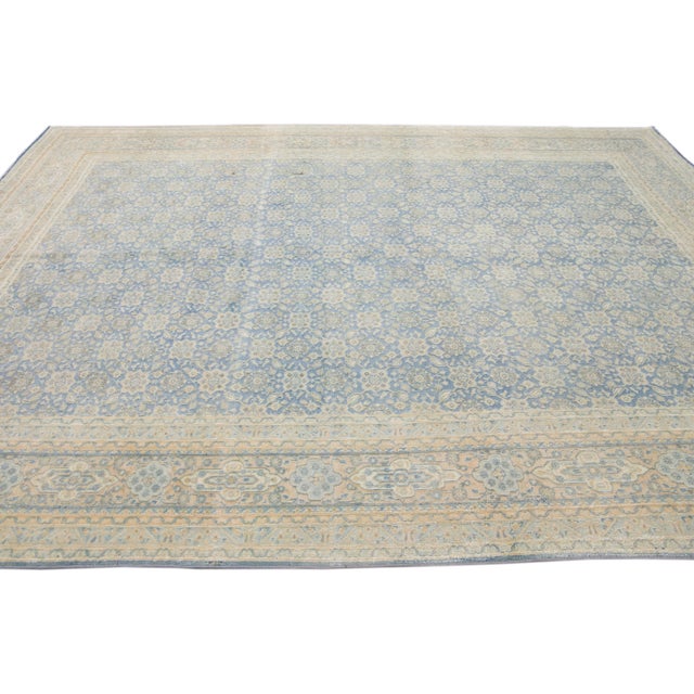 1910s Antique Persian Tabriz Handmade Floral Pattern Blue Wool Rug For Sale - Image 5 of 11