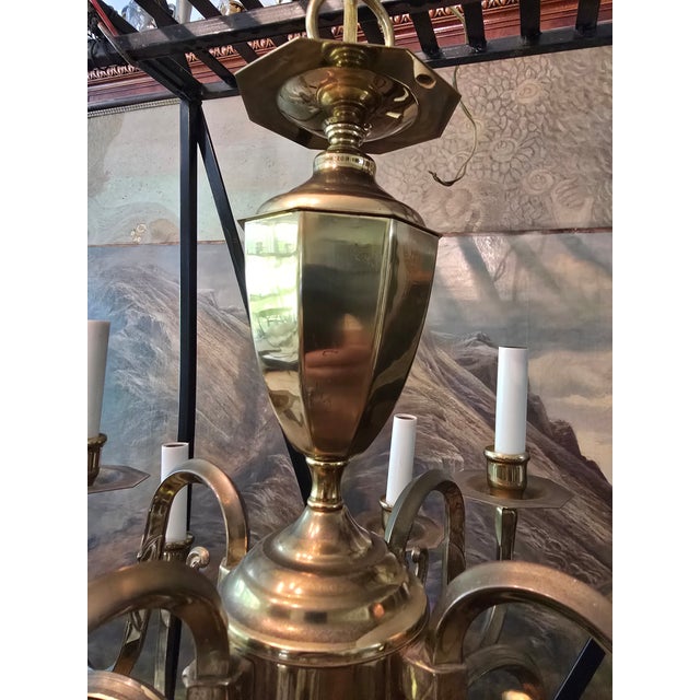 Vintage Mid Century English Brass 12 Light Chandelier For Sale - Image 9 of 15