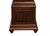 Lightly-distressed cherry-finished hardwood cabinet; curved bonnet top with carved fan sunburst; bubbled glass in top...