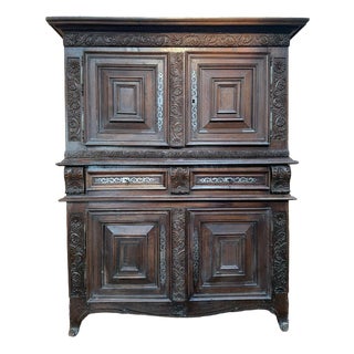 Renaissance Two-Part Cabinet in Carved Oak For Sale