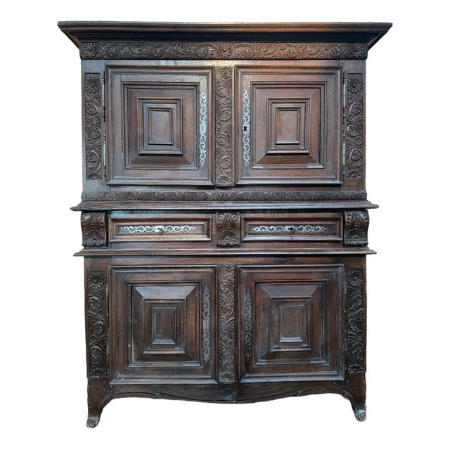 Renaissance Two-Part Cabinet in Carved Oak For Sale