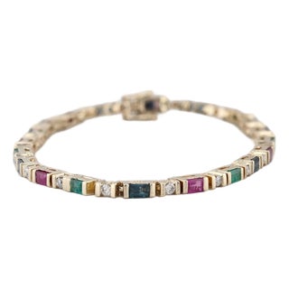 2.88ctw Gemstone Tennis Bracelet 10k Gold Diamond Ruby Sapphire Emerald 7" 2.5mm For Sale