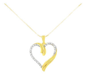 10K Yellow Gold Plated .925 Sterling Silver 1/10 cttw Diamond Open Heart 18" Pendent Necklace