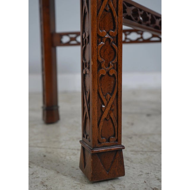 Brown Maitland Smith Leather Top Chippendale Mahogany Tea Table For Sale - Image 8 of 12