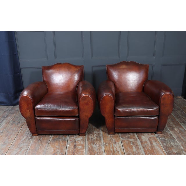 Brown Art Deco French Moustache Back Leather Club Chairs, 1930, Set of 2 For Sale - Image 8 of 18