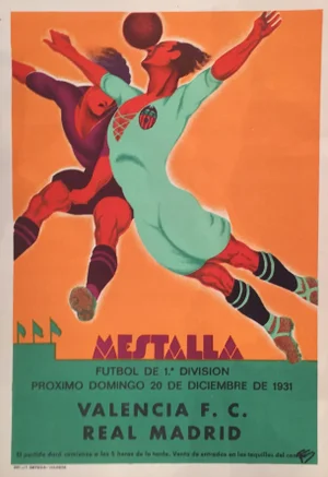 1931 Vintage Spanish Soccer Poster, Valencia vs Real Madrid