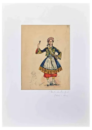 Paul De Longpré, Figure of Woman, Original Drawing, Late 19th-Century