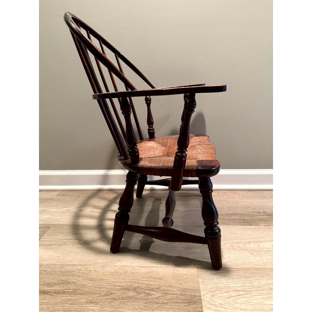 Paine Furniture Antique Paine Furniture Co. Boston Child's Windsor Armchair With Original Rush Seat For Sale - Image 4 of 17