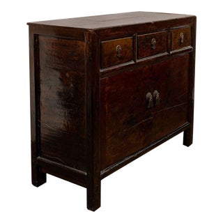 Antique Painted Chinese Cabinet With 3 Drawers and 2 Doors For Sale