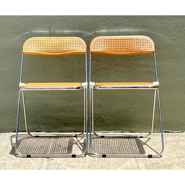 Vintage Italian Chrome and Cane Folding Chairs - A Pair For Sale - Image 10 of 18