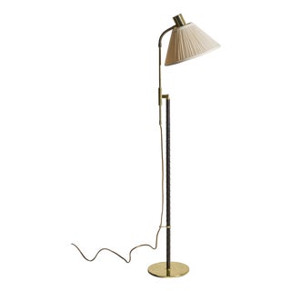 Height-Adjustable Floor Lamp in Brass and Leather from Möllers Armatur, 1950s For Sale