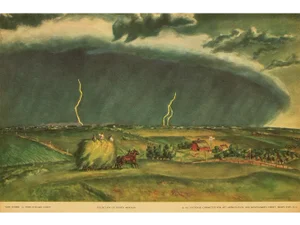 1937 After John Steuart Curry, "Line Storm" Cottage Style Vintage Print
