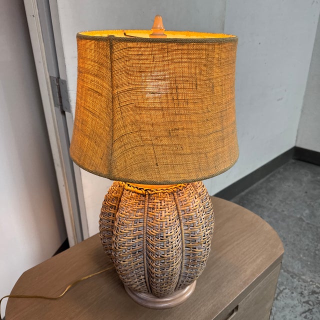 Coastal Coastal Woven Rattan Table Lamp For Sale - Image 3 of 12