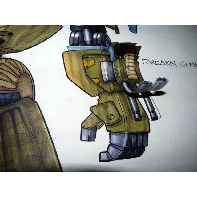 1990s Two Original Sci-Fi Movie Concept Paintings 1993 Jamie Rama "Manned Armed Droid Fighter" For Sale - Image 5 of 14
