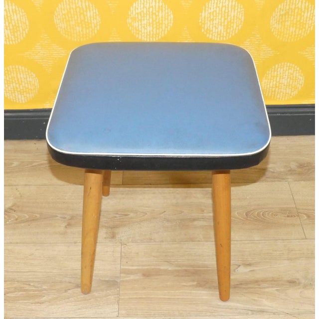 1950s Light Blue and Red Wood Stools, 1950s, Set of 2 For Sale - Image 5 of 18