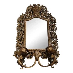 Antique Brass Mirror Wall Scone With Candleholders