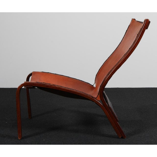Wood Danish Lounge Chair in Beech and Butthide Leather, 1970s For Sale - Image 7 of 9
