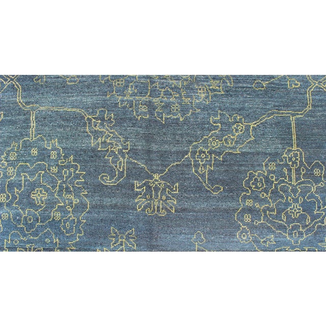 Fine Modern Rug With Transitional Design in Teal Blue and Lime Green For Sale - Image 9 of 12