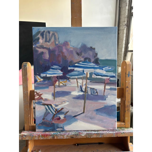 “Umbrellas at the Beach” an Original Unframed Painting by Michelle Heimann. For Sale - Image 4 of 4