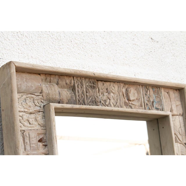 Tribal Carved Bleached Wood Tribal Mirror For Sale - Image 3 of 8
