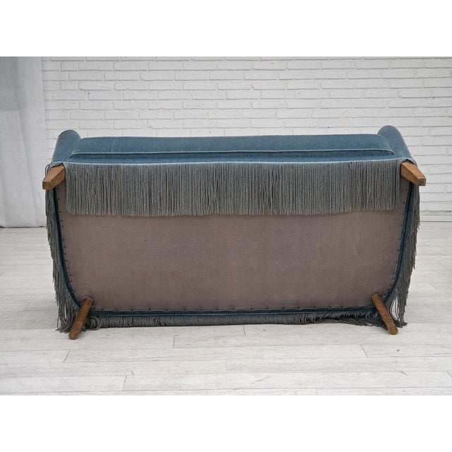Vintage Danish Two-Seater Sofa in Blue Furniture Velour and Oak, 1970s For Sale - Image 15 of 18
