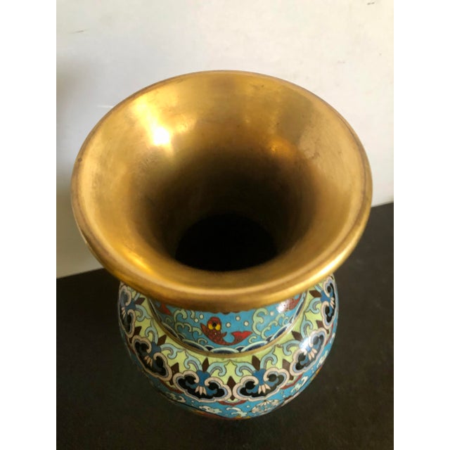 Blue Vintage Chinese Cloisonné Vase With Import Stamps on Blue Bottom For Sale - Image 8 of 12
