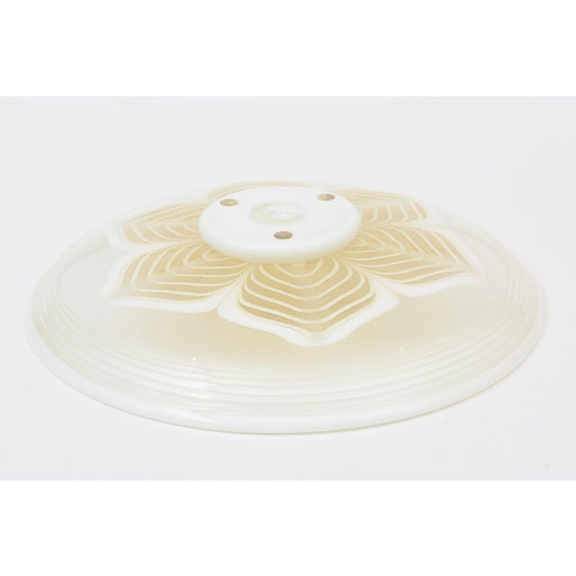 Gold Vintage Murano Round Flower Glass Bowl, White With Gold Aventurine, 1980's, Italy For Sale - Image 8 of 9