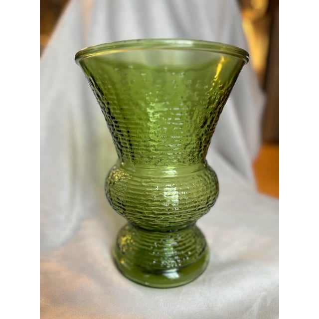 1970s Large Glass Vase Soreno Green Ripple Textured Glass Vase For Sale - Image 9 of 9