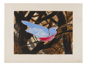 Oiseau Bleu - Original Woodcut Print by G. Halff - Late 1900 Late 20th Century