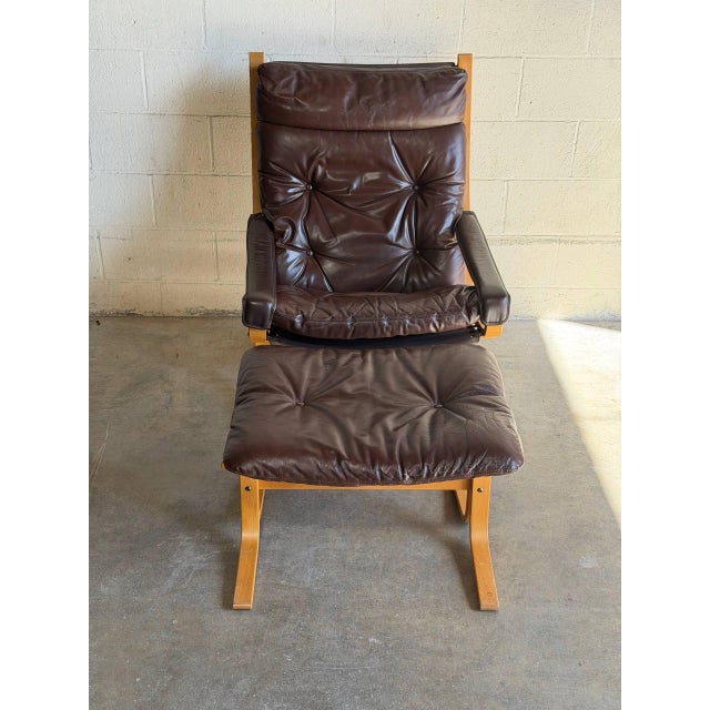 Brown 1970s Lounge Chair & Ottoman Leather Norwegian Mid Century Modern For Sale - Image 8 of 9