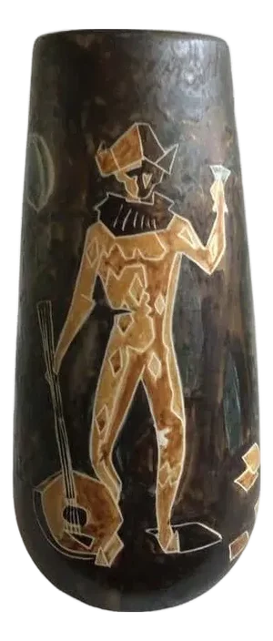 1960s Painted Ceramic Vase Depicting Objects from a Fête