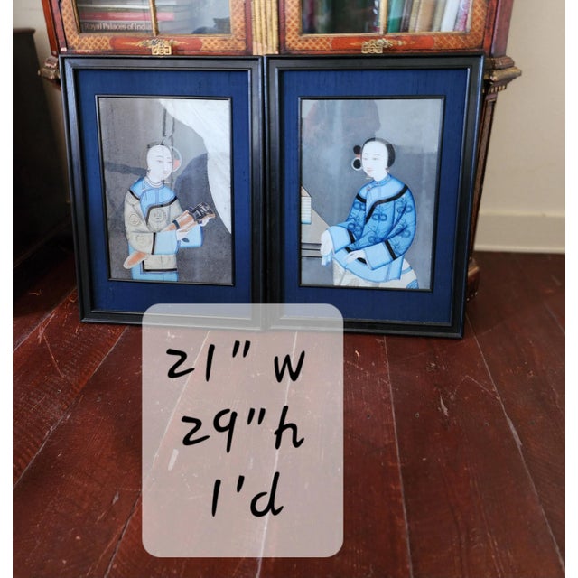 Fine large pair of chinese export reverse paintings on glass. The glass surface measures 14" by 20". For each portrait.